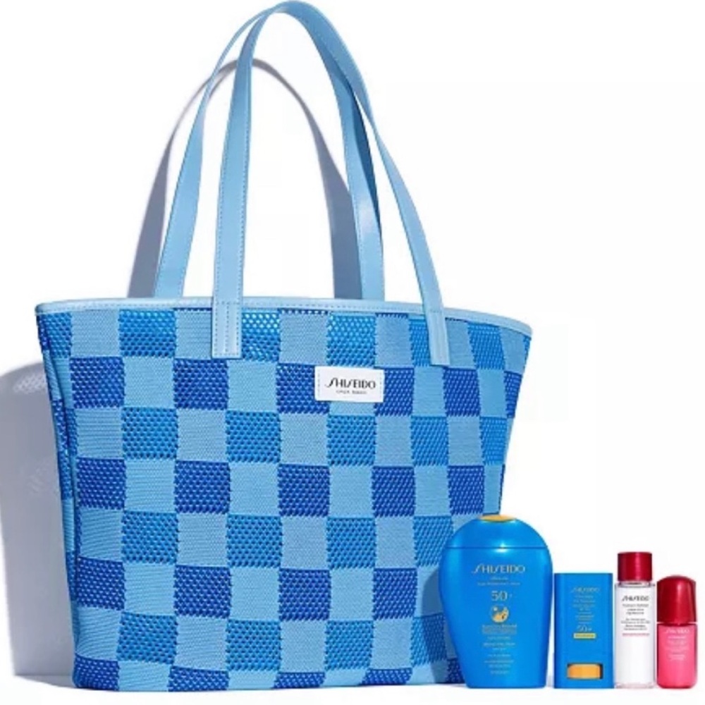 Shiseido Blue Checkered Tote Bag